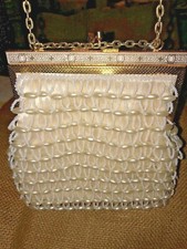 Vintage Delill Flapper Art Deco Beaded Evening Clutch Handbag Beads Pearls 1960s