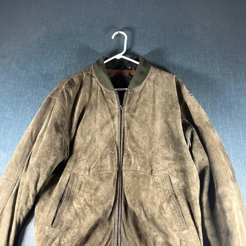 Chaqueta Bomber Hunt Club Para Hombres Talla M Marrón Cuero Bolsillos Forrada Cremallera Completa Foto 2 de 4