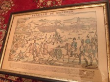 Antique ca 1850 Print "Bataille De Marengo" Pellerin  Framed 18" x 27"