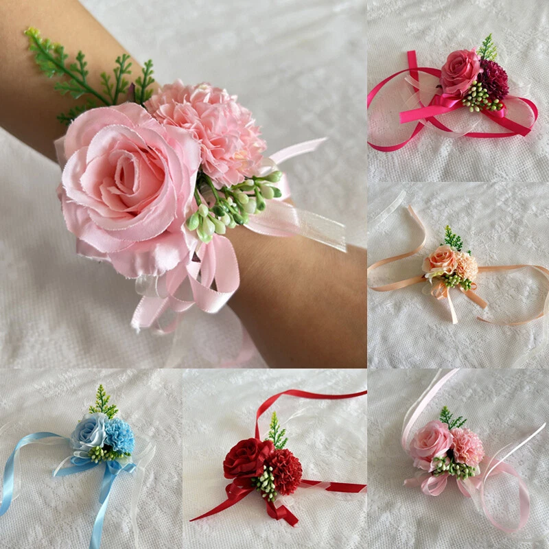 Bride Rose Wrist Flower Silk Ribbon Bracelet Women Ladies Wedding Party Supplies