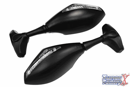 LED Turn Signals Integrated Mirrors BLACK for Yamaha YZF R1 02 03 04 05 06 07 08 - Picture 2 of 2