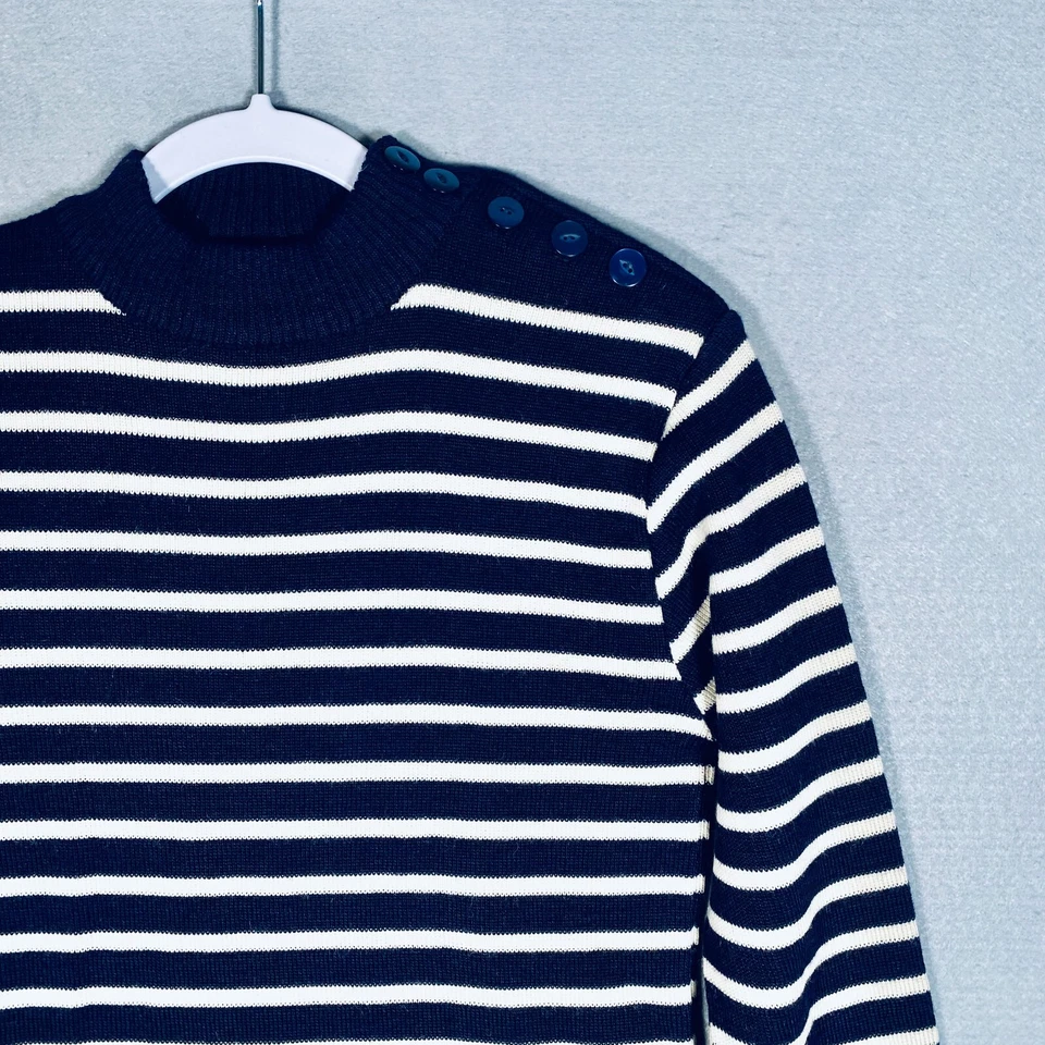 Suéter Pescador Vintage Mujer M Azul Lana Cuello Simulado Pullover Francia Foto 4 de 4