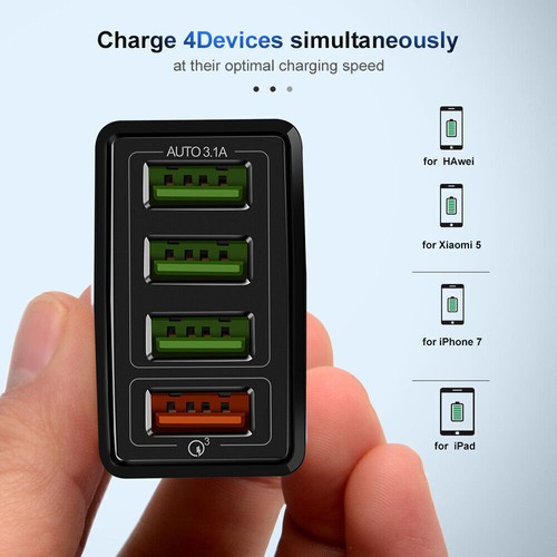 QC3.0 Fast Charge Power Supply Adapter USB 4 Port Multiple UK Plug Quick Charger - Picture 7 of 10