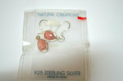 Natural Creations 925 Sterlingsilber Rosenquarz Zargenfassung Ohrhänger