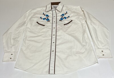 Ely Country Charmers Rodeo Pearl Snap Shirt Women L Blue Flowers Smile Pockets