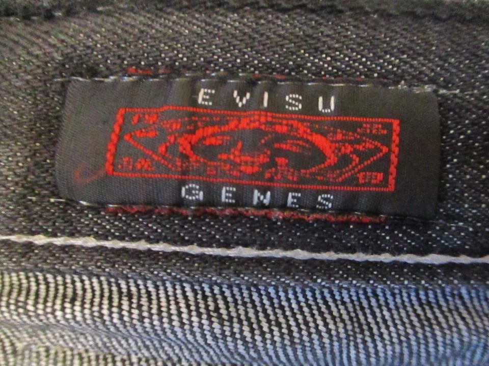 Мужские джинсы Evisu 36x34 черная джинсовая ткань прямые штанины многоцветные логотипы ретро - Изображение 4 из 4