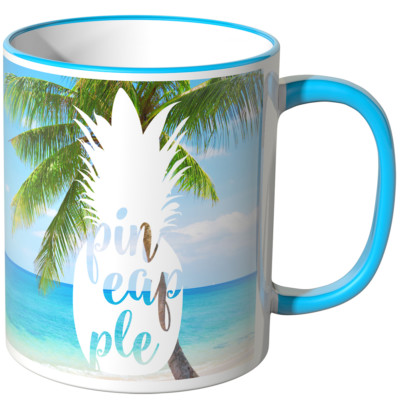 JUNIWORDS Tasse, Aufdruck ''Beach Pineapple'' versch. Farben Geschenk Geburtstag