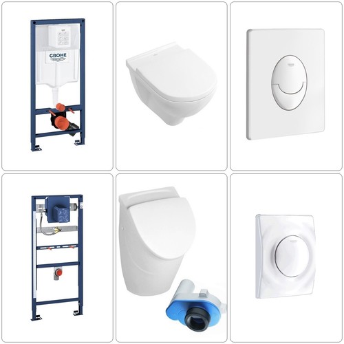 V&B Urinal & Wand WC komplett Set mit GROHE Drückerplatte