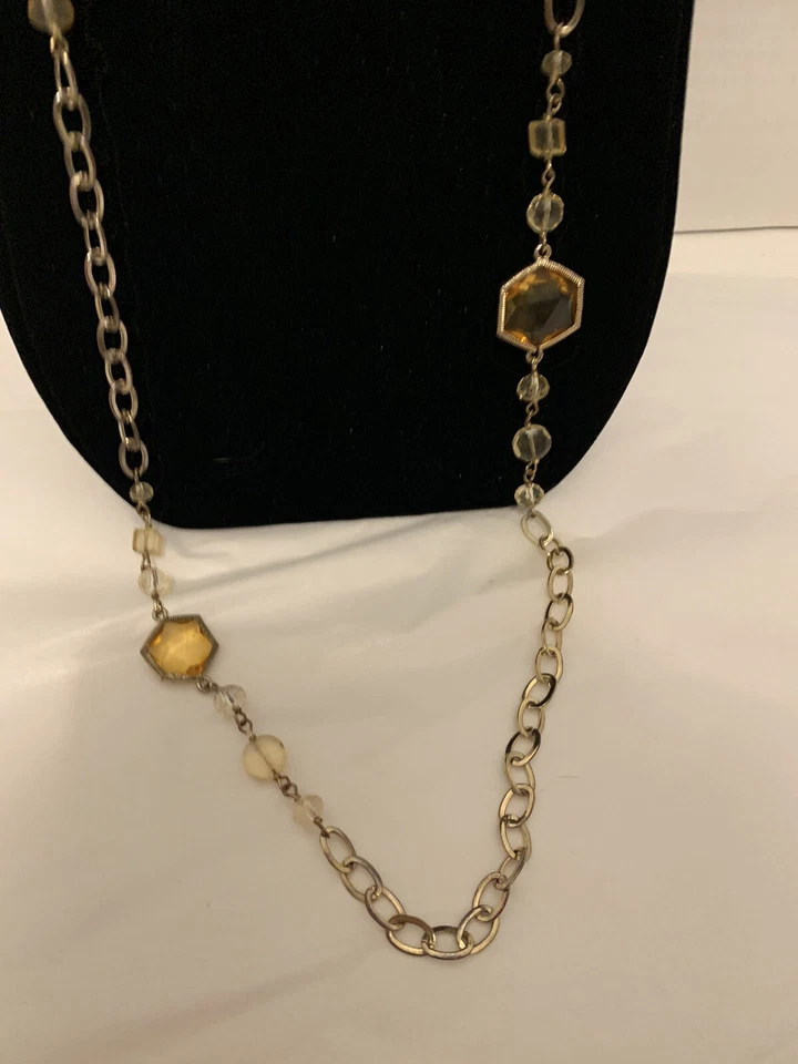 Dana Kellin for Target Beaded Gold Tone Station Chain Necklace Yellow Crystals - Image 3 of 4