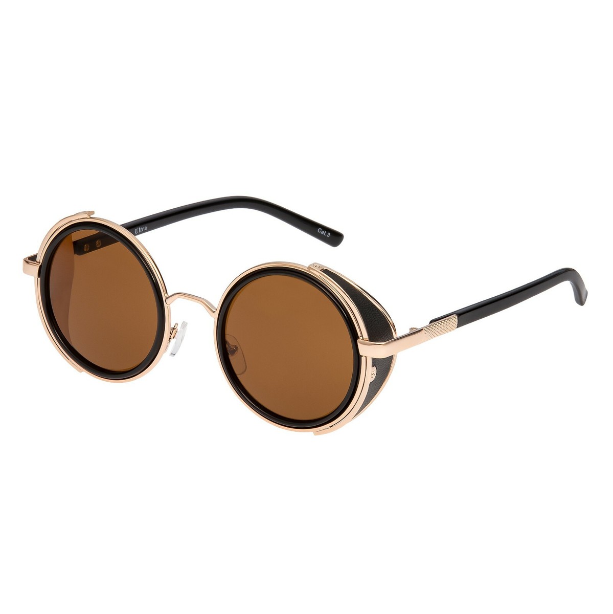 Ultra Black Frame Round Steampunk Sunglasses - Black Lenses Flip Up - Retro Mens Womens UV400 Cyber Gothic Circle Glasses
