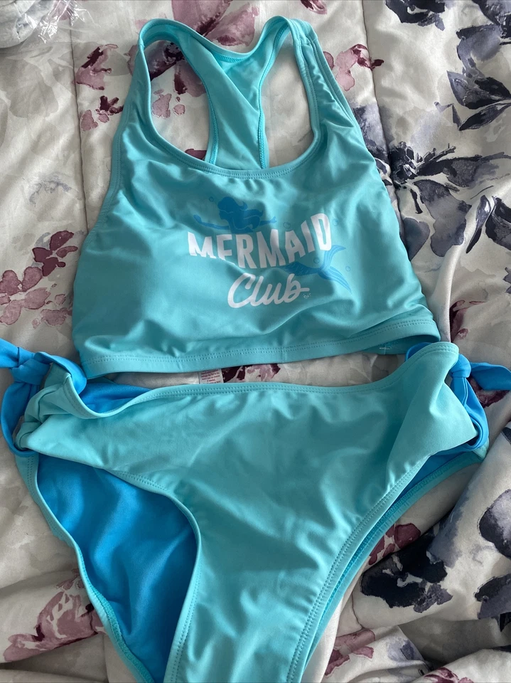 Biquíni Justice maiô meninas tamanho 14 plus club racer costas sereia azul-petróleo - Imagem 2 de 4