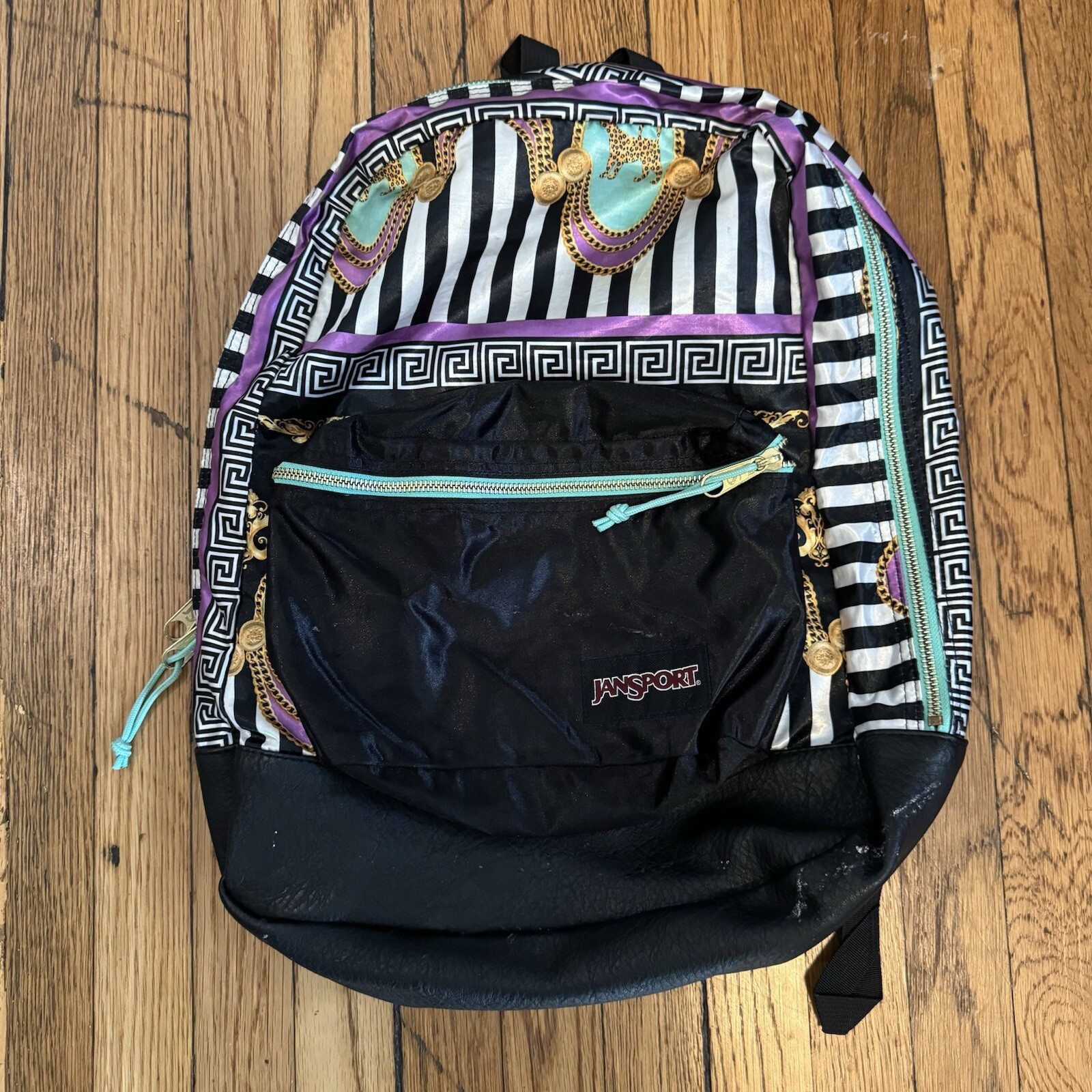 Jansport Backpack Super Livin Lavish Leopard Print Satin Look Luxe Glam Chains