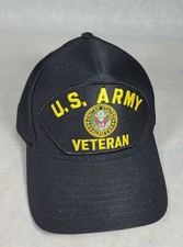Vintage US Army Veteran Embroidered SNAPBACK Hat EAGLE CREST With Pinback EUC