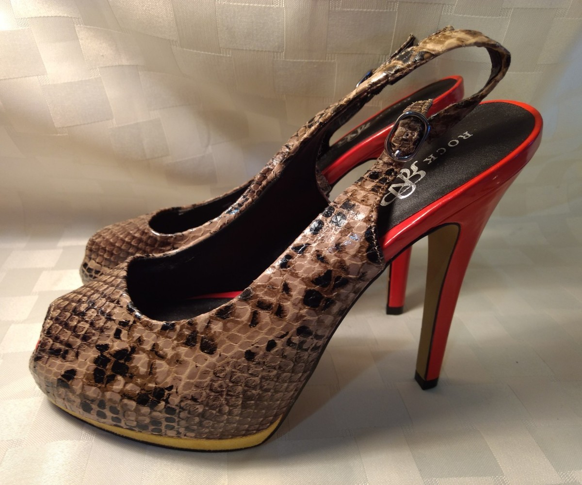 Rock Republic Ladies Stiletto Sz Faux Snakeskin Slingback Open Toe Shoes