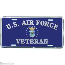 AIR FORCE VETERAN OLD LOGO BLUE METAL MADE IN USA LICENSE PLATE