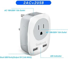 USA to UK Ireland HongKong Travel Power Plug Adapter with AC Outlet & 2 USB Port