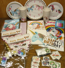 Lote de suministros para fiesta de cumpleaños UNICORNIO: platos tazas servilletas mantel globo pancarta