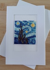 Van Gogh Starry Night inspired. X-stitch. White card, blank insert & envelope.
