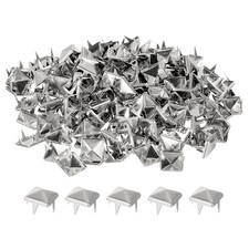 80Pcs Square Pyramid Rivets, 8mm Four-Jaw Studs Spikes Silver