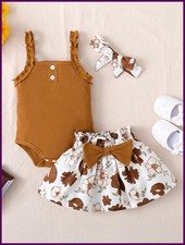 3PCS Clothes Set for Baby Girl 3-18 Months Sleeveless Solid Bodysuit Floral