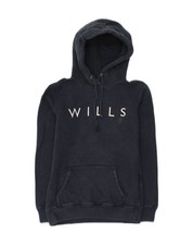 JACK WILLS Womens Graphic Hoodie Jumper UK 8 Small Navy Blue Cotton AF77