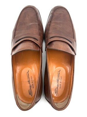 Santoni Brown Leather Penny Loafers Men’s Size 11.5 Shoes Moccasin Slip On EUC Santoni Men main image 2