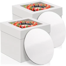 10 Inch Cake Box with Cake Boards, 2 Pack Disposable Cake Carrier, Cakes Transpo