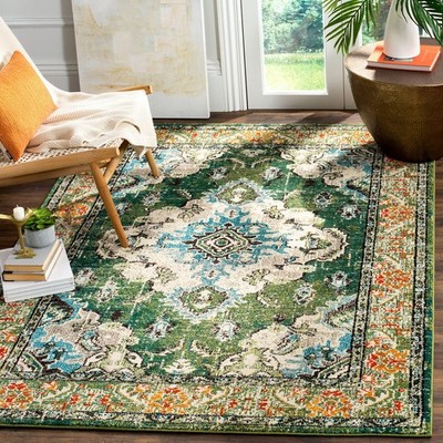 Area Rug 4 x 5 7 Forest Green Light Blue Monaco SAFAVIEH MNC243F 4'x5'