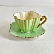 Vintage Shelley England Fine Bone China Teacup & Saucer Mint Green w/ Gold Trim