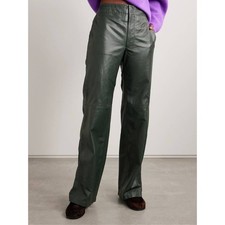 Ulla Johnson Lotti Lamb Leather Wide Leg Pants in Jasper Dark Green 0