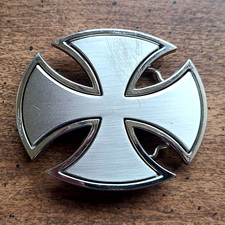 Vtg Iron Cross Chrome Belt Buckle Silver Maltese Celtic Biker Chopper Cut Out