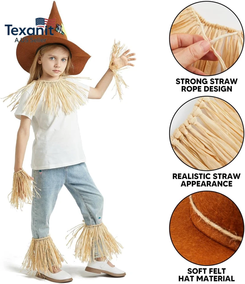 Conjunto de Disfraz de Espantapájaros Incluye Sombrero de Paja Falda de Paja para Niños Mujeres Hombres Halloween Foto 3 de 4