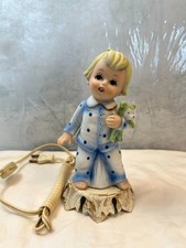 Vintage Aladdin Giftware Baby Boy w/ Teddy Bear Night Light Ceramic 1950's