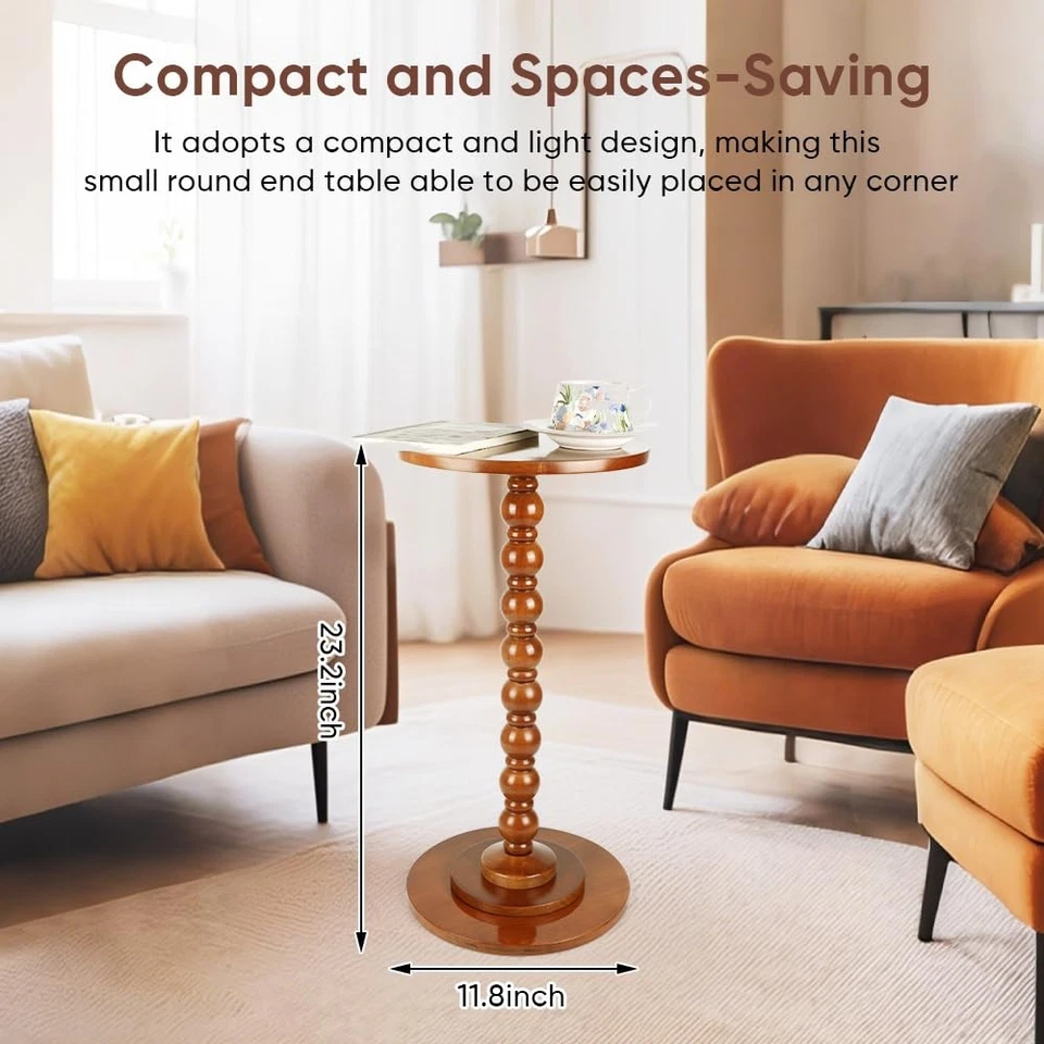 Round Side Table Wood Drink Table for Small Spaces Round End Table for Living... - Image 3 of 4