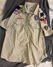 Boy Scouts of America BSA Shirt Tan Boy s/Youth XL w Patches-NY