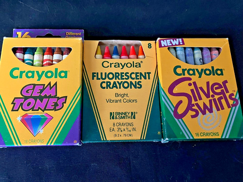 Vintage 90s Crayola Lot Gem Tones Silver Swirls Fluorescent Binney Smith