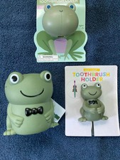 Kids Bath Set Of 3 Toothpaste And Toothbrush Holders Tumbler - GREEN FROG -