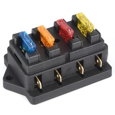 Car Blade Fuse Box Block Holder 4 Way Plastic Metal with Circuit Fuses Standard 