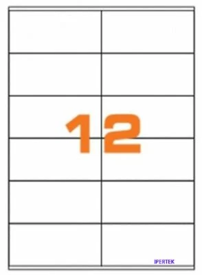 12 etichette adesive A4 personalizzate A410548, 105x48mm, IPERTEK / IDLABEL