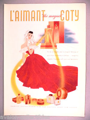 L'Aimant ''The Magnet'' Perfume by Coty PRINT AD - 1941 ~~ magenta and gold