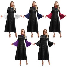 Womens Halloween Baptism Gown Church Robe Color Block Clergy Cosplay Gown Loose