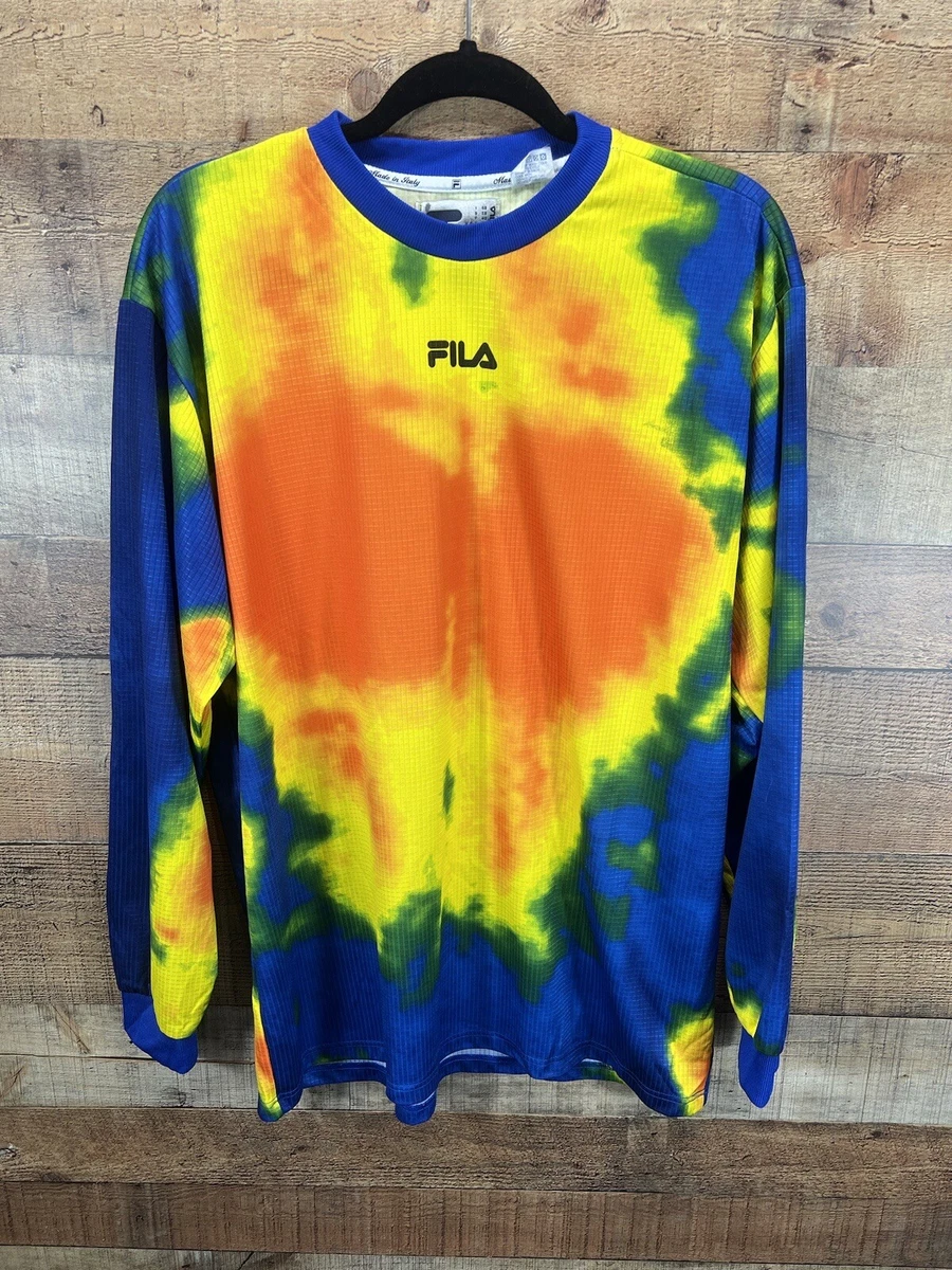 Fila Sport Men s Long Sleeve Blue Orange And Yellow Tie Dye Shirt