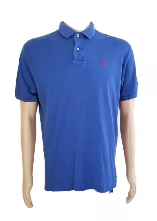 Polo By Ralph Lauren Pullover Blue Shirt Red Pony M Cotton Short Sleeve Men's