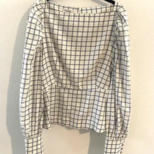 Baum Und Pferdgarten Blouse EU 40 Brown Plaid Puff Sleeve Cotton