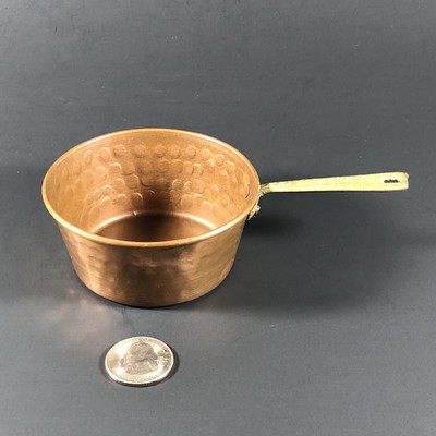 1ct VTG Salesman Sample MINI COPPER SKILLET w/ Brass Handle Hammered #S2