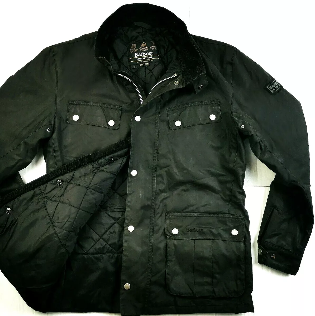 HOT Men BARBOUR INTERNATIONAL DUKE BIKER WAXED Cotton QUILT LINED