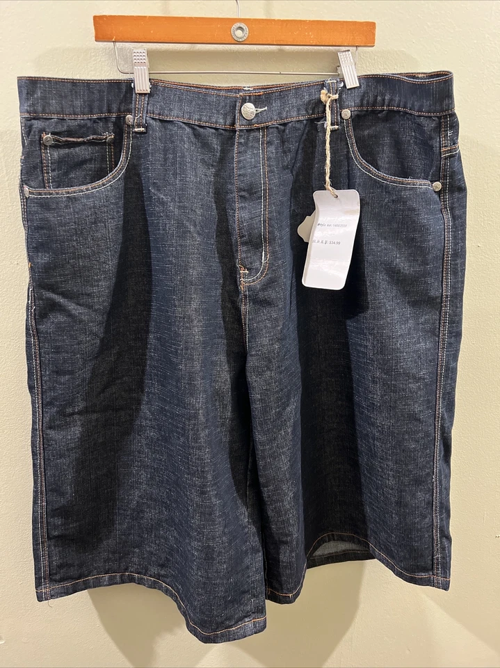 Pantalones Cortos de Jean Sueltos Chams Para Hombre Talla 44 Bordados Hip Hop De Colección Y2K Negros Foto 4 de 4