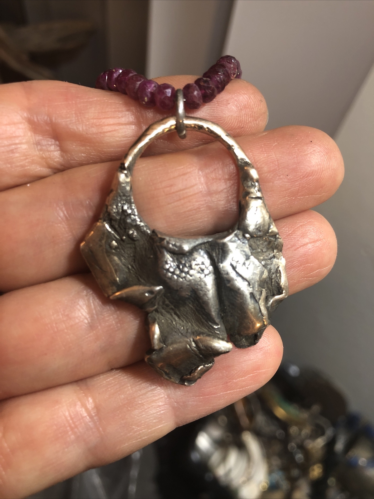 925 Sterling Silver Ruby stone Beaded Rough Nugge… - image 9