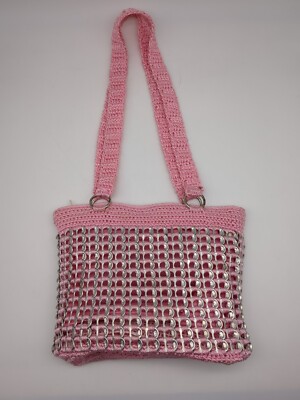 Pop Top Soda Can Crocheted Purse Bag Pink Silver Handmade