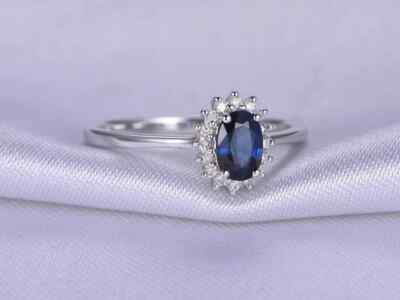 1.60 Ct Round Natural Sapphire Diamond Ring 14K Solid White Gold Size All